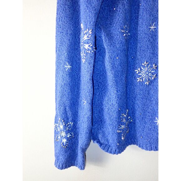 Crystal Kobe Cardigan Sweater Blue Snowflake Embellished Full Zip Large Winter - Picture 7 of 11